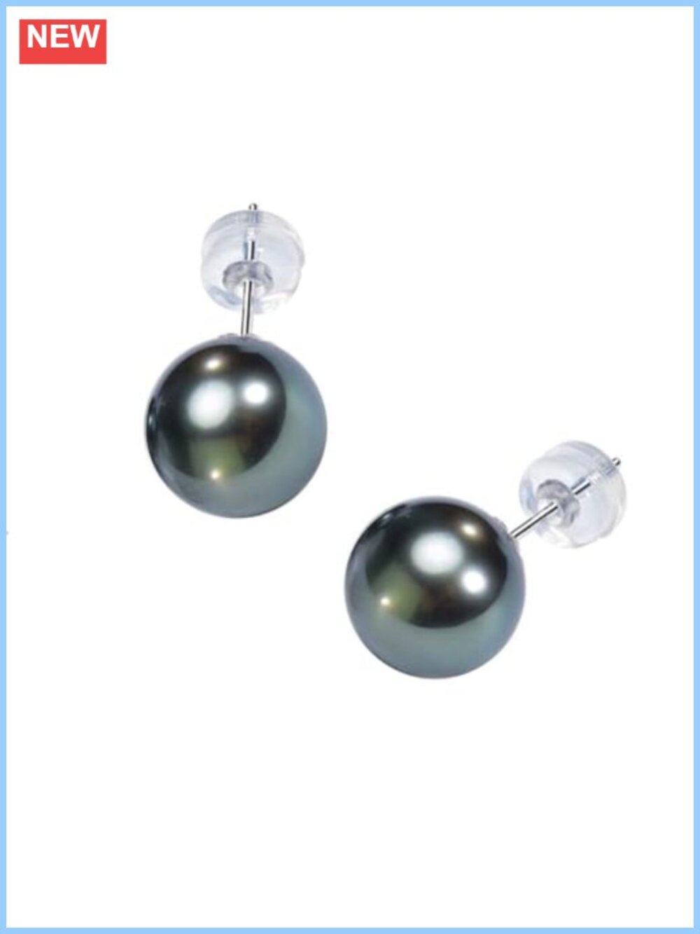 Tahitian Black Pearl Earrings Necklace Set 18K White Gold Plated Sterling Silver